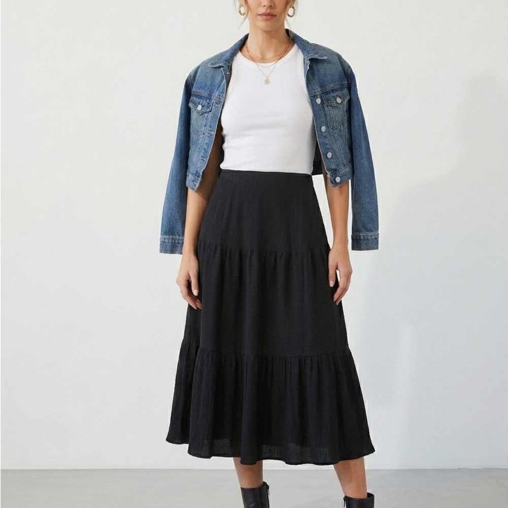 Tiered Maxi ASTR The Label Black Cotton Skirt Size S Small